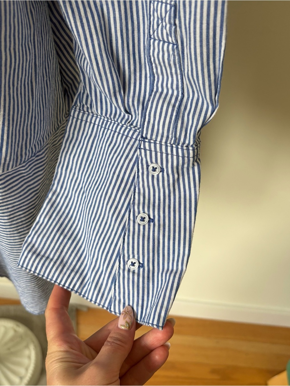 FREE PEOPLE All For You Blue Striped Cotton Button Down Mini Shirt Dress Size S - Picture 7 of 12